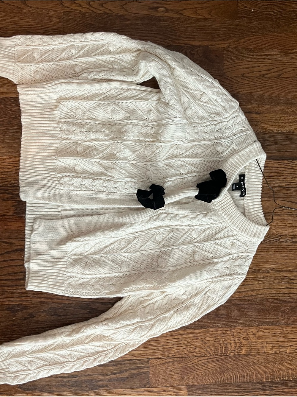 Stitch fix 41Hawthorn nwot cardigan Cable Knit Sweater with Bow Detail - White